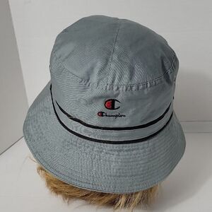 Champion Gray Bucket Hat with Black Stripe and Red Logo